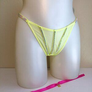 VS Shine Strap Triple Stripe Citron Lime Mesh Thong M NWT